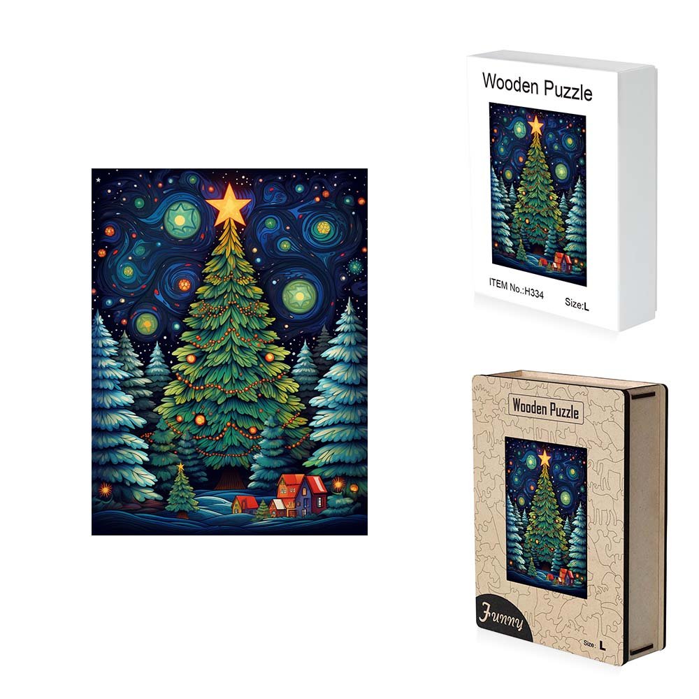 Little House By The Christmas Tree Wooden Jigsaw Puzzle - Unipuzzles