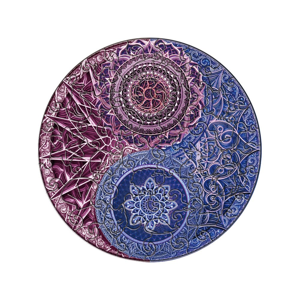 Mandala flower style round wooden puzzle - Unipuzzles