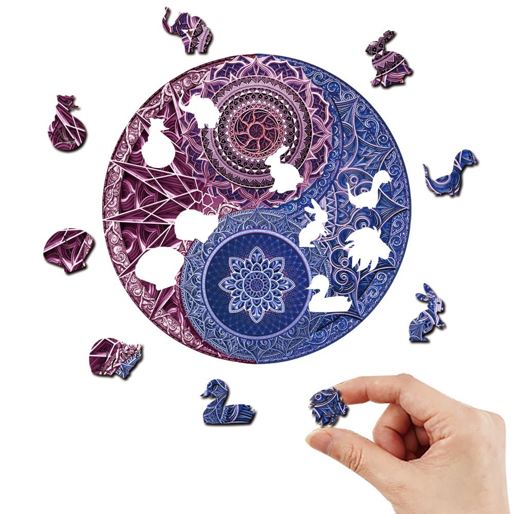 Mandala flower style round wooden puzzle - Unipuzzles