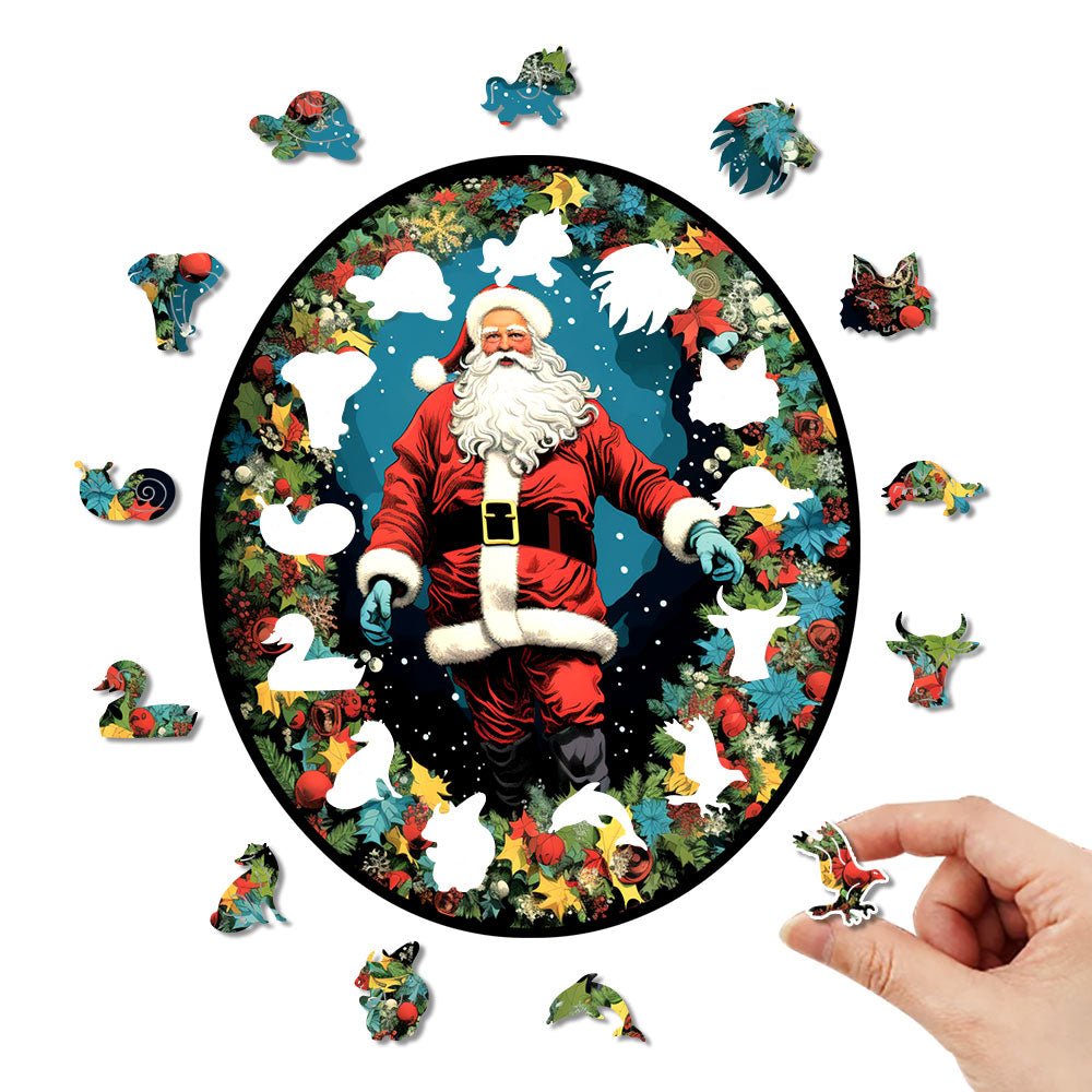 Oil Painting Style Father Christmas Wooden Puzzle - Unipuzzles