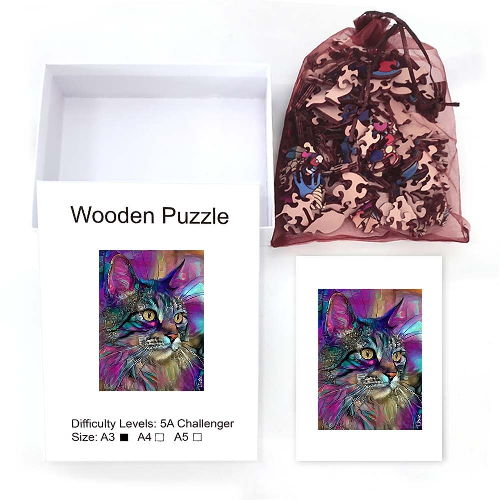 Oil painting style quiet cat wooden puzzle - Unipuzzles