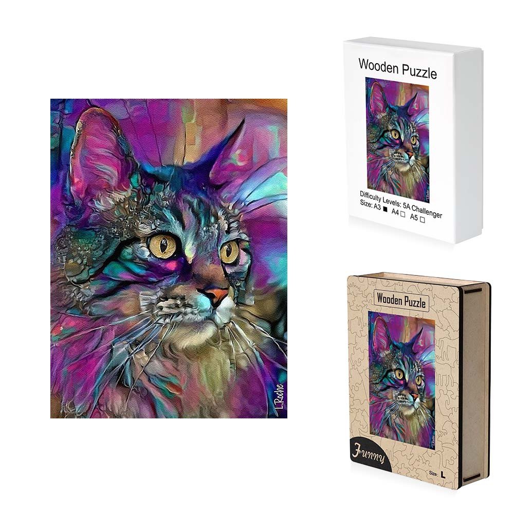 Oil painting style quiet cat wooden puzzle - Unipuzzles