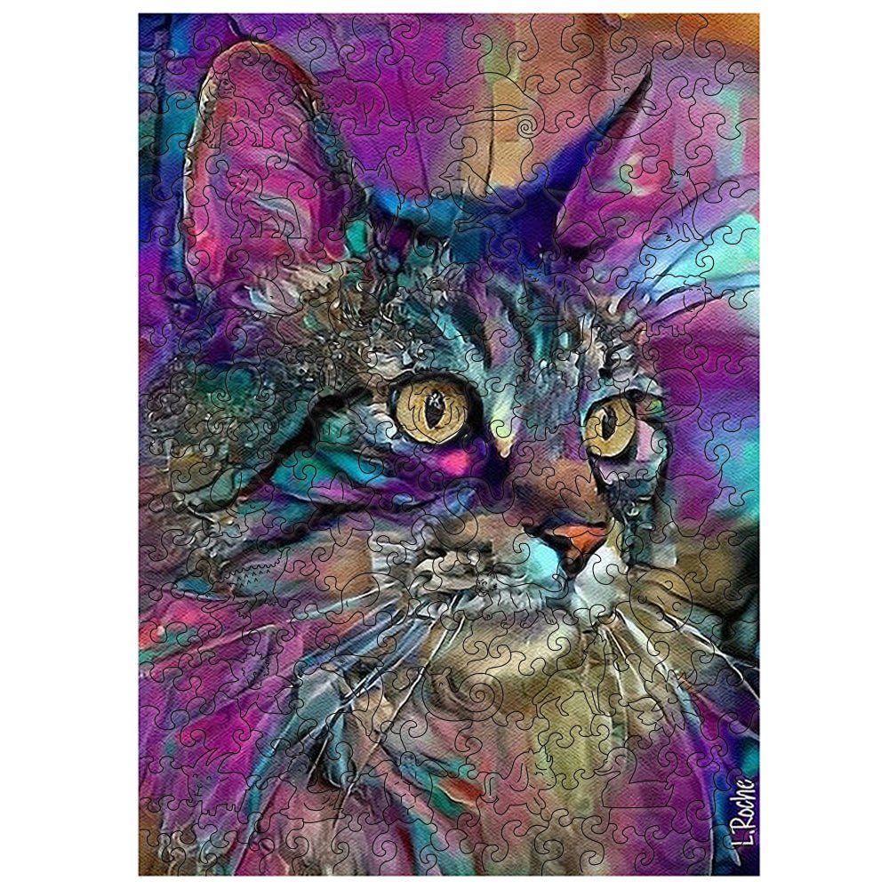 Oil painting style quiet cat wooden puzzle - Unipuzzles