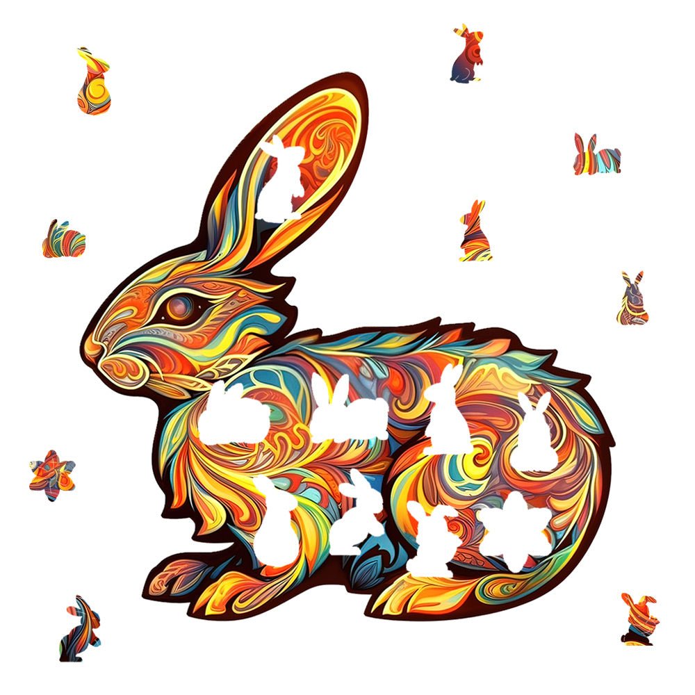 Orange Rabbit Wooden Puzzle Original Animal Figure - Unipuzzles