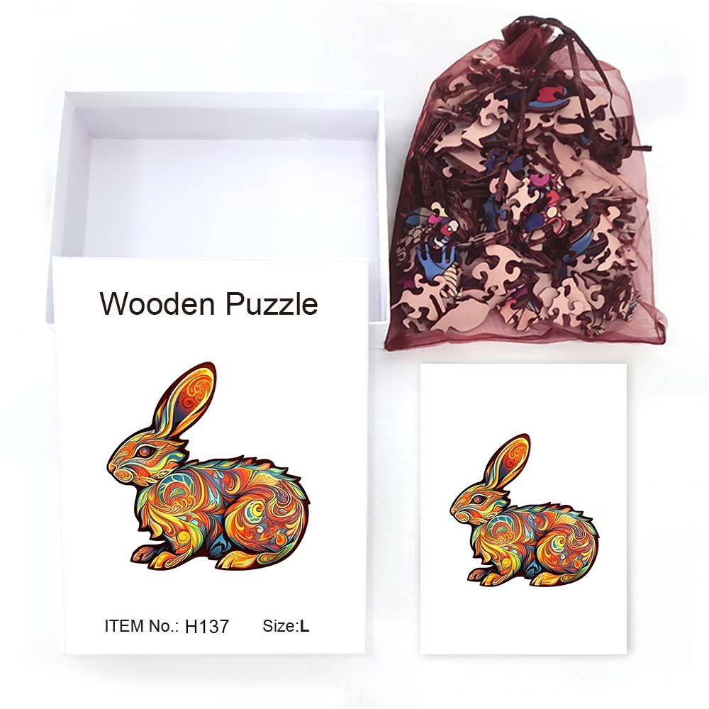 Orange Rabbit Wooden Puzzle Original Animal Figure - Unipuzzles