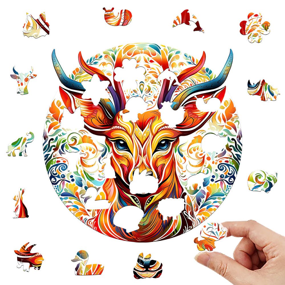 Orange smile forest deer wooden puzzle - Unipuzzles