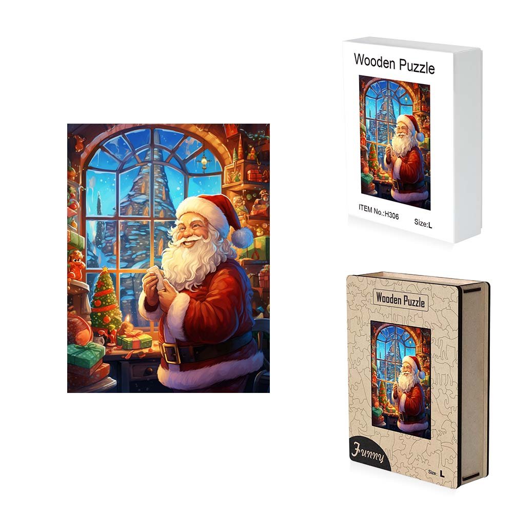 Organising presents with Father Christmas wooden jigsaw puzzle - Unipuzzles