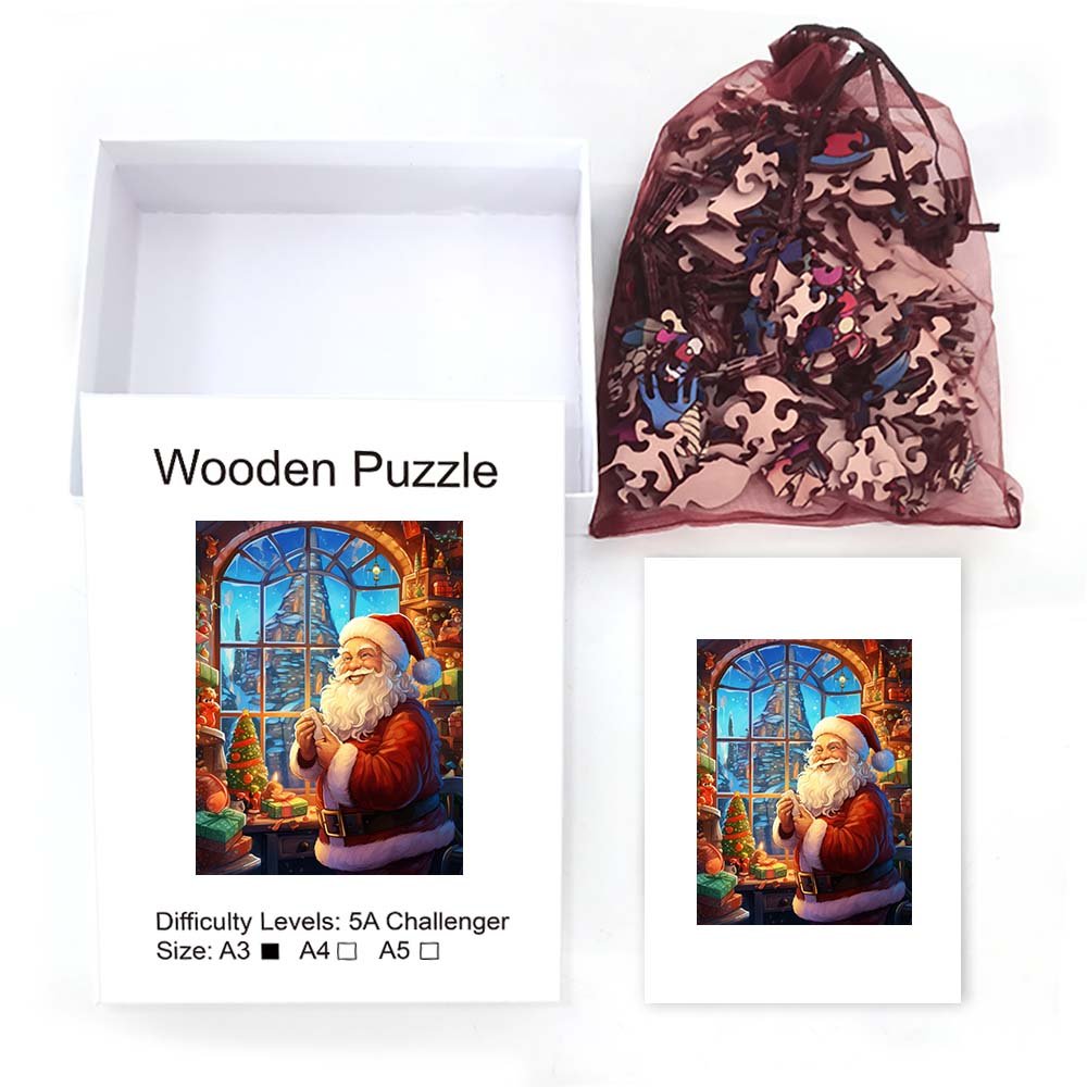 Organising presents with Father Christmas wooden jigsaw puzzle - Unipuzzles