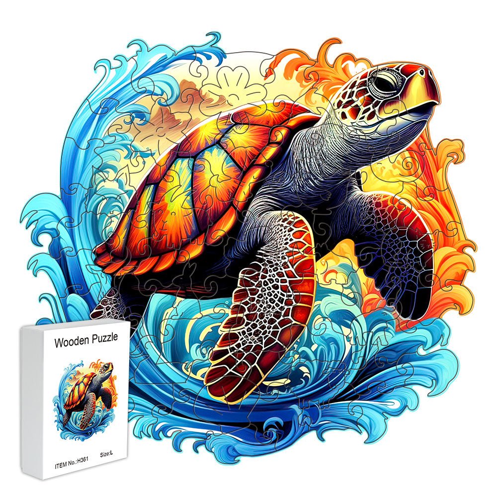 Original wooden puzzle of turtles riding the waves - Unipuzzles