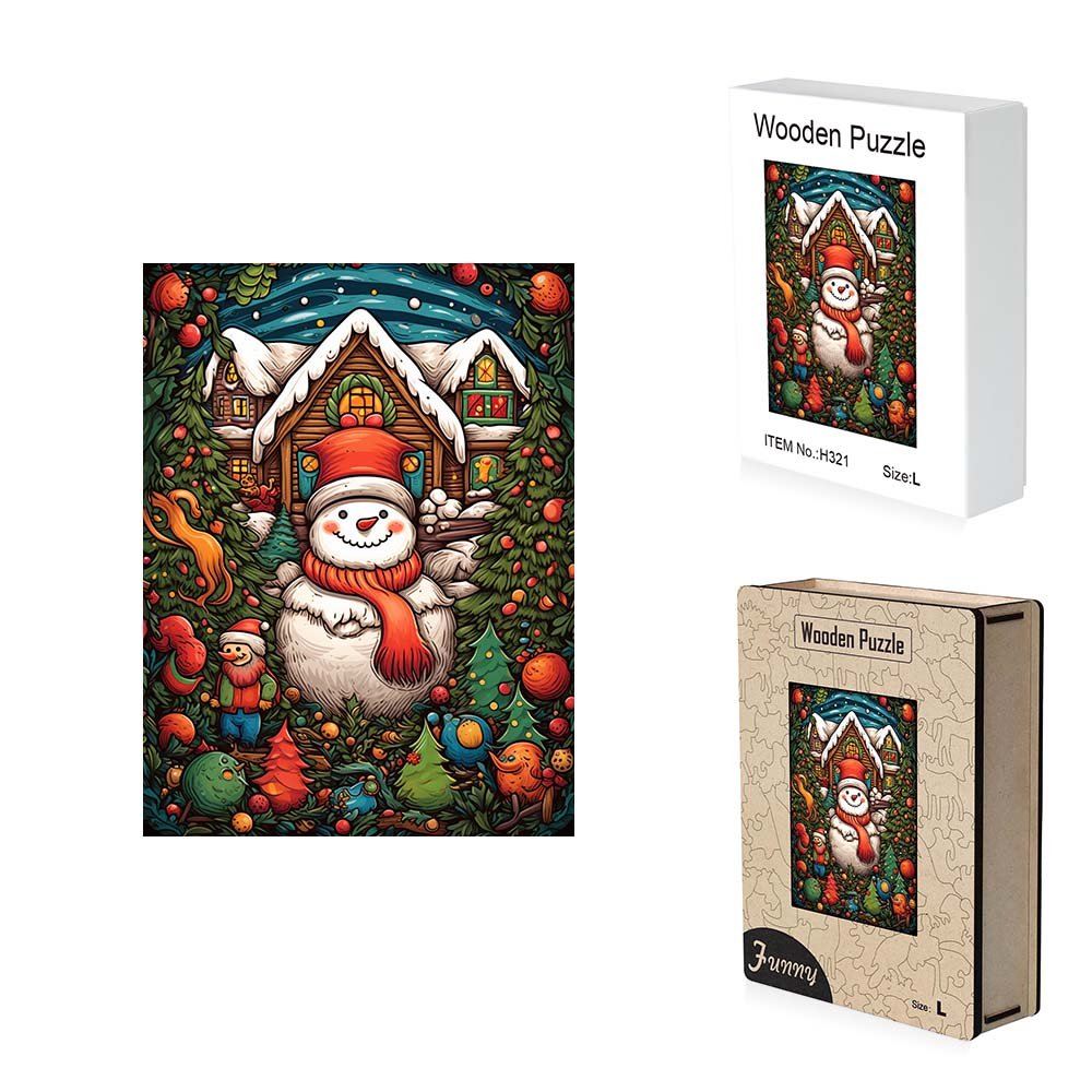 Painted Red Scarf Christmas Snowman Wooden Puzzle - Unipuzzles