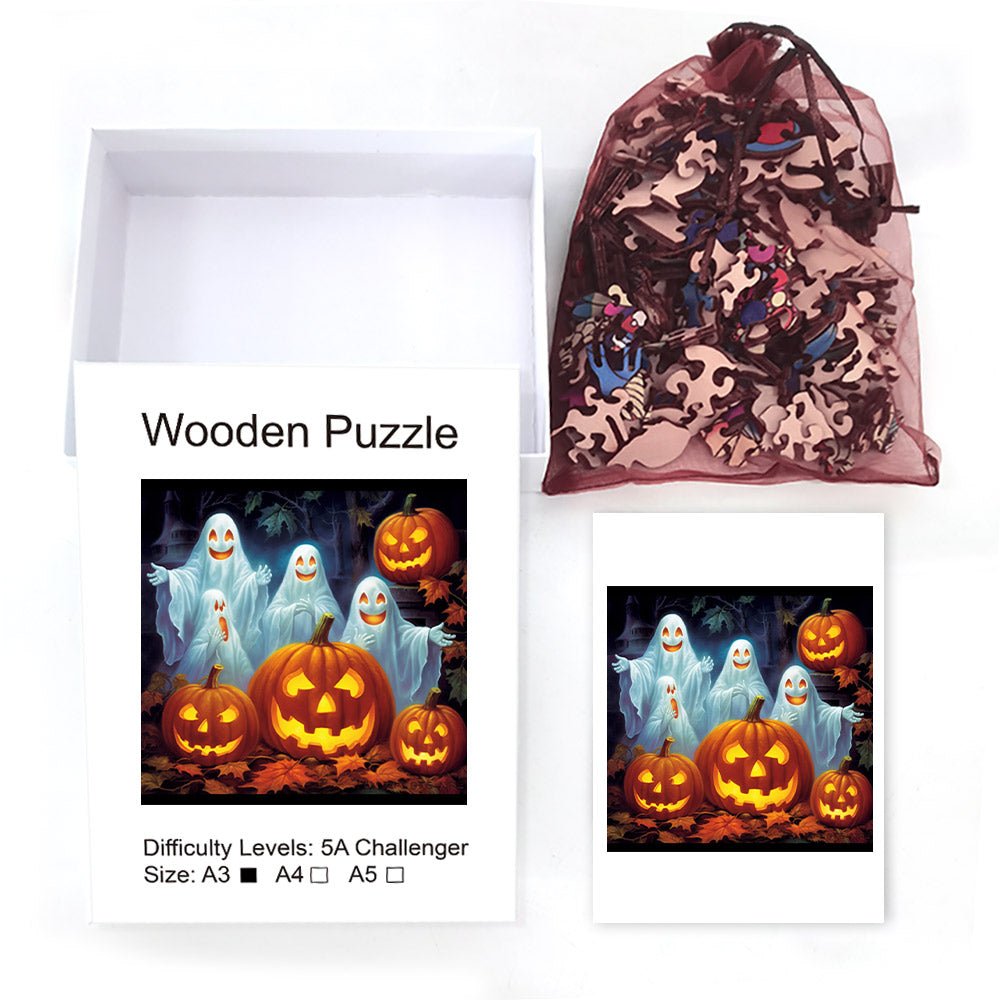 Pumpkin Ghost Wooden Jigsaw Puzzle - Unipuzzles