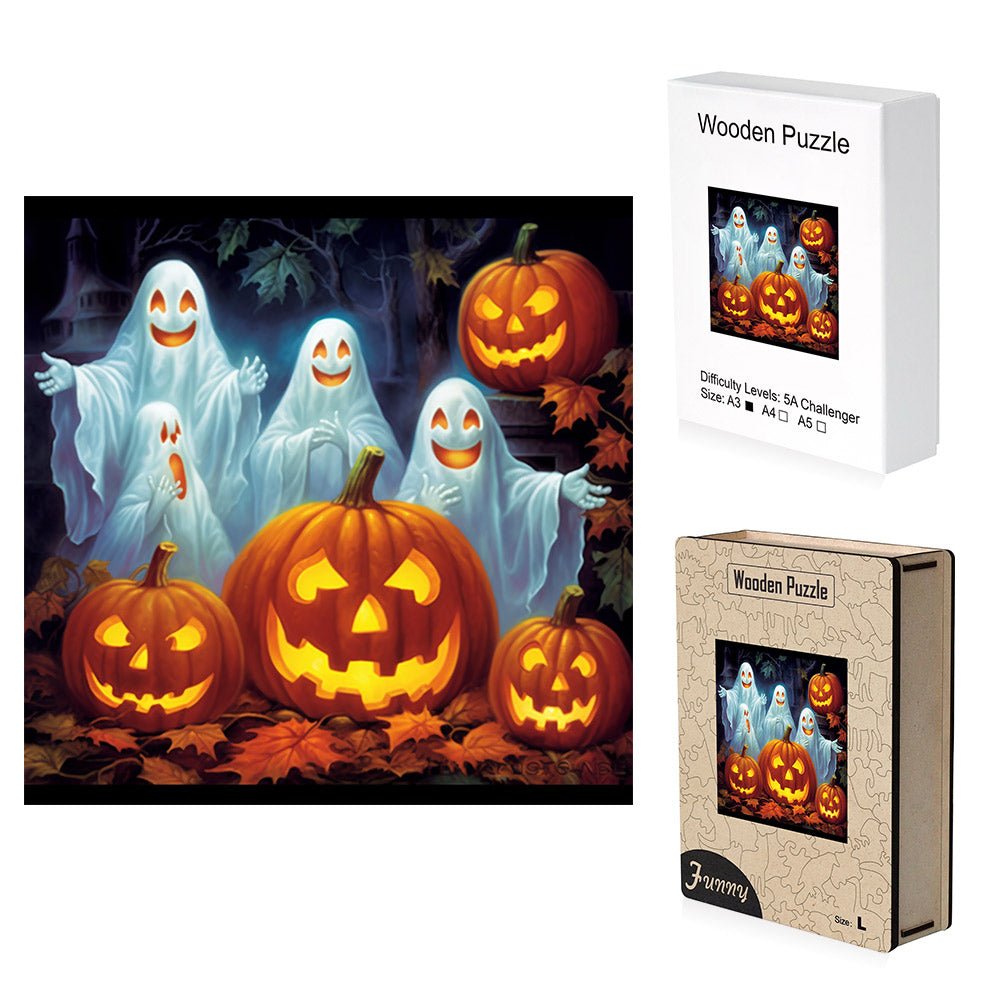 Pumpkin Ghost Wooden Jigsaw Puzzle - Unipuzzles