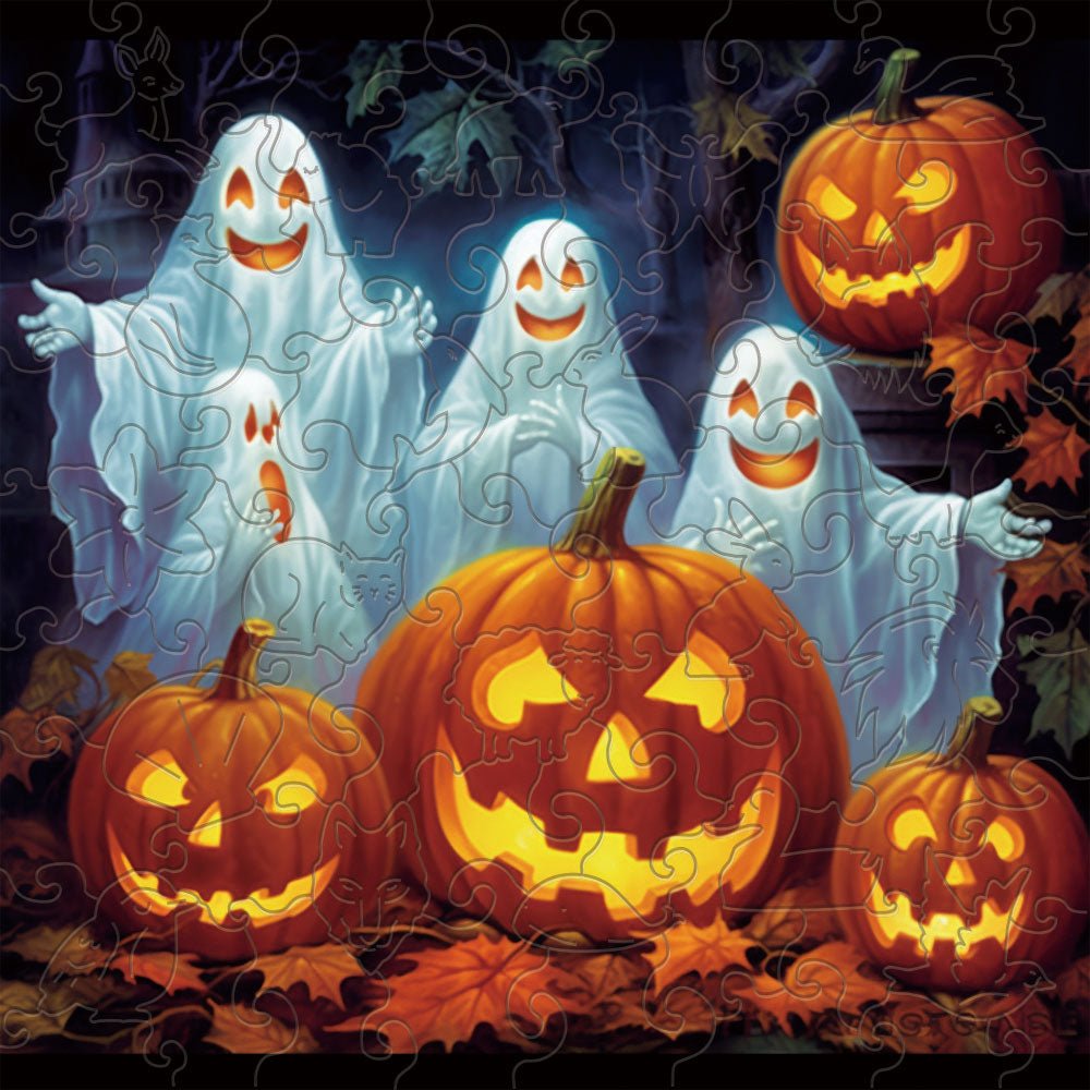 Pumpkin Ghost Wooden Jigsaw Puzzle - Unipuzzles