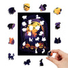 Pumpkin lanterns and the moon inside the arched Halloween door - Unipuzzles