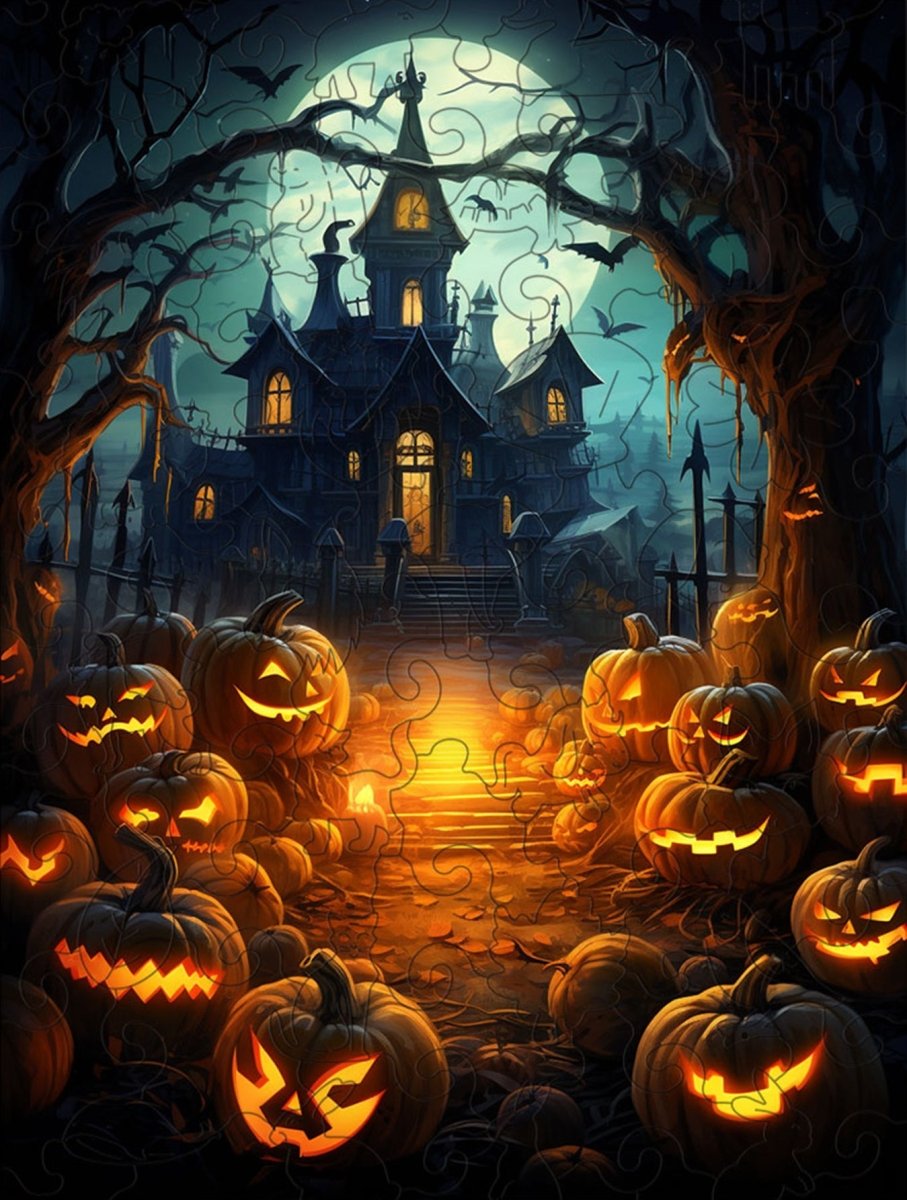 Pumpkin monsters in front of the Halloween castle - Unipuzzles