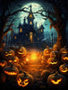 Pumpkin monsters in front of the Halloween castle - Unipuzzles