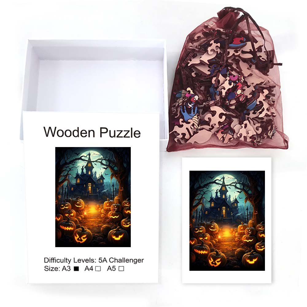 Pumpkin monsters in front of the Halloween castle - Unipuzzles