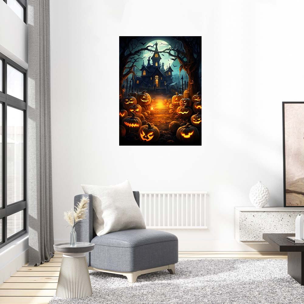 Pumpkin monsters in front of the Halloween castle - Unipuzzles