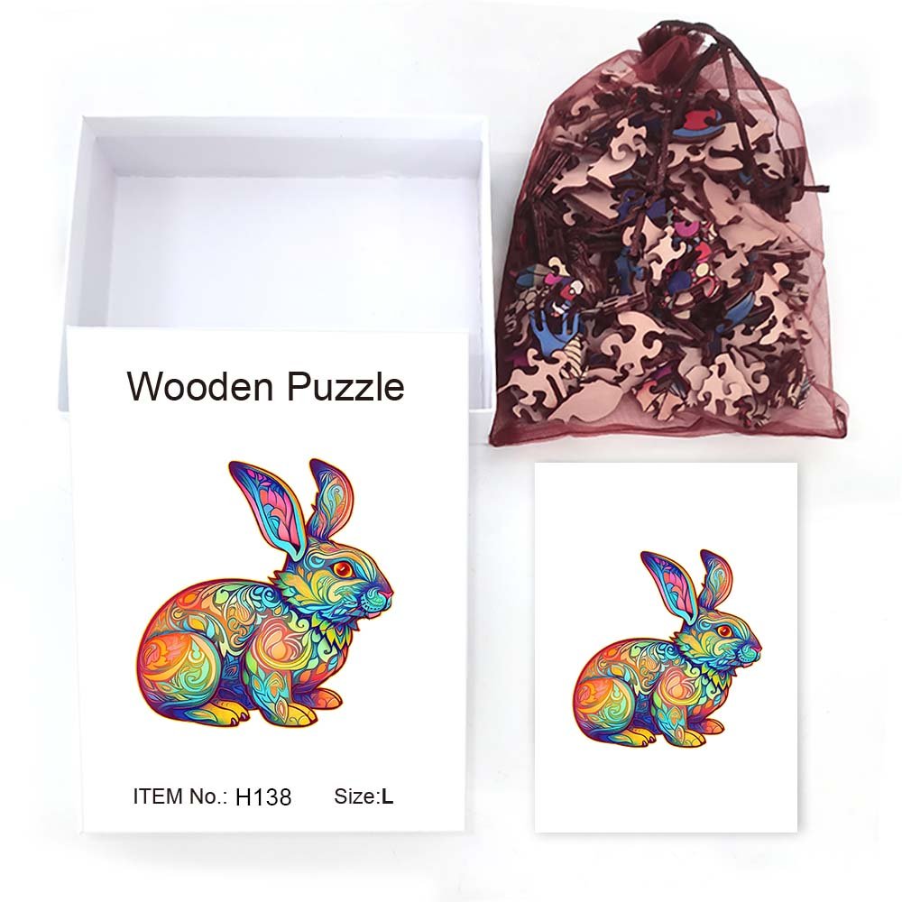 Red Eyed Rabbit Wooden Puzzle Original Animal Figure - Unipuzzles