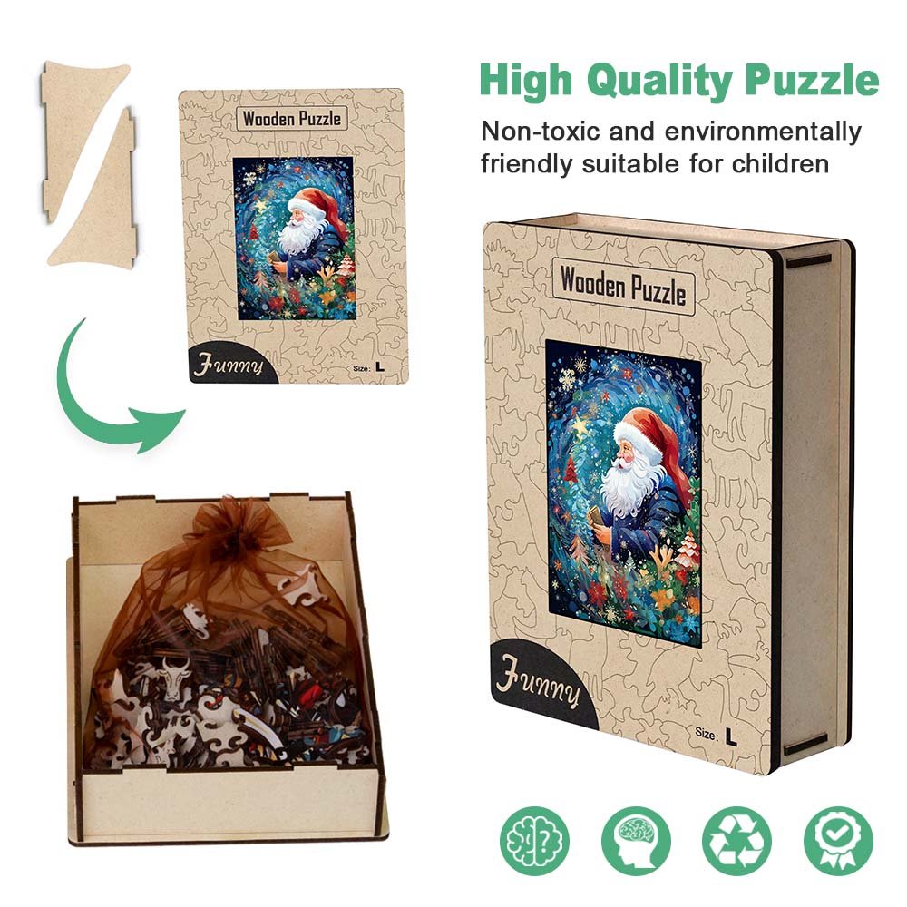 Red Hat Father Christmas Wooden Puzzle - Unipuzzles