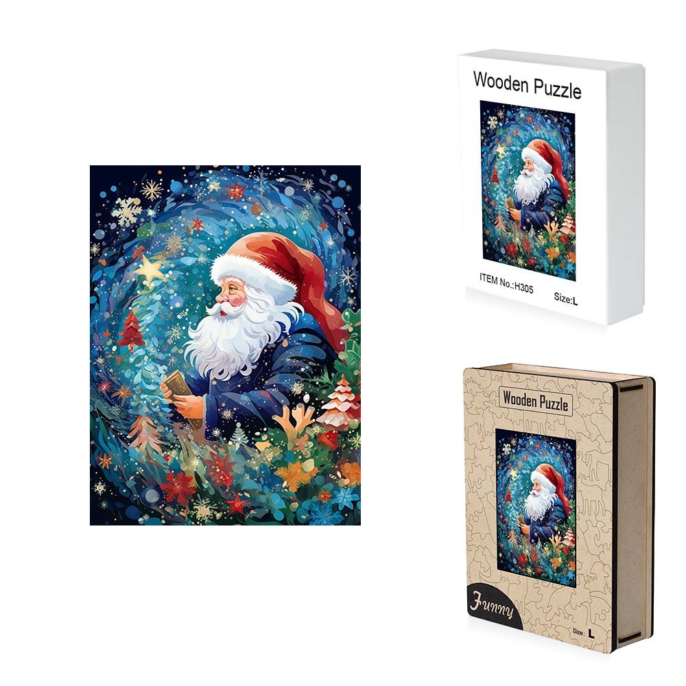 Red Hat Father Christmas Wooden Puzzle - Unipuzzles