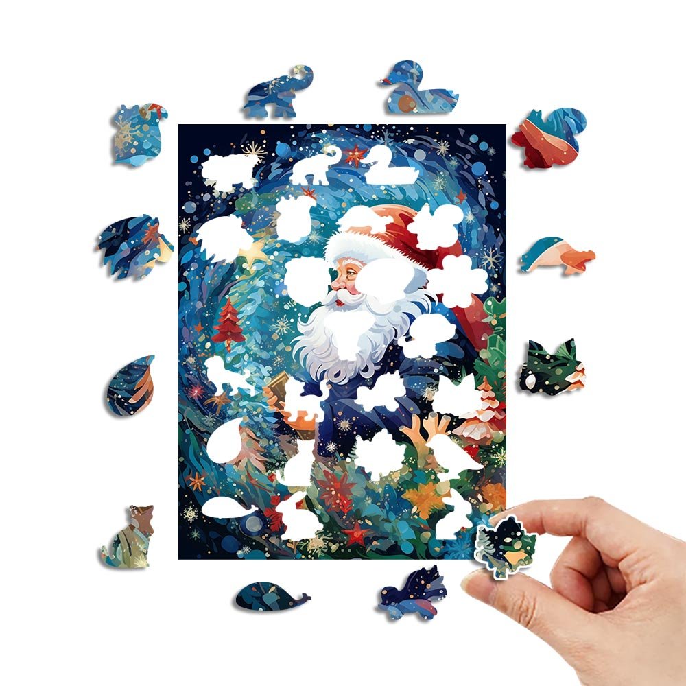 Red Hat Father Christmas Wooden Puzzle - Unipuzzles