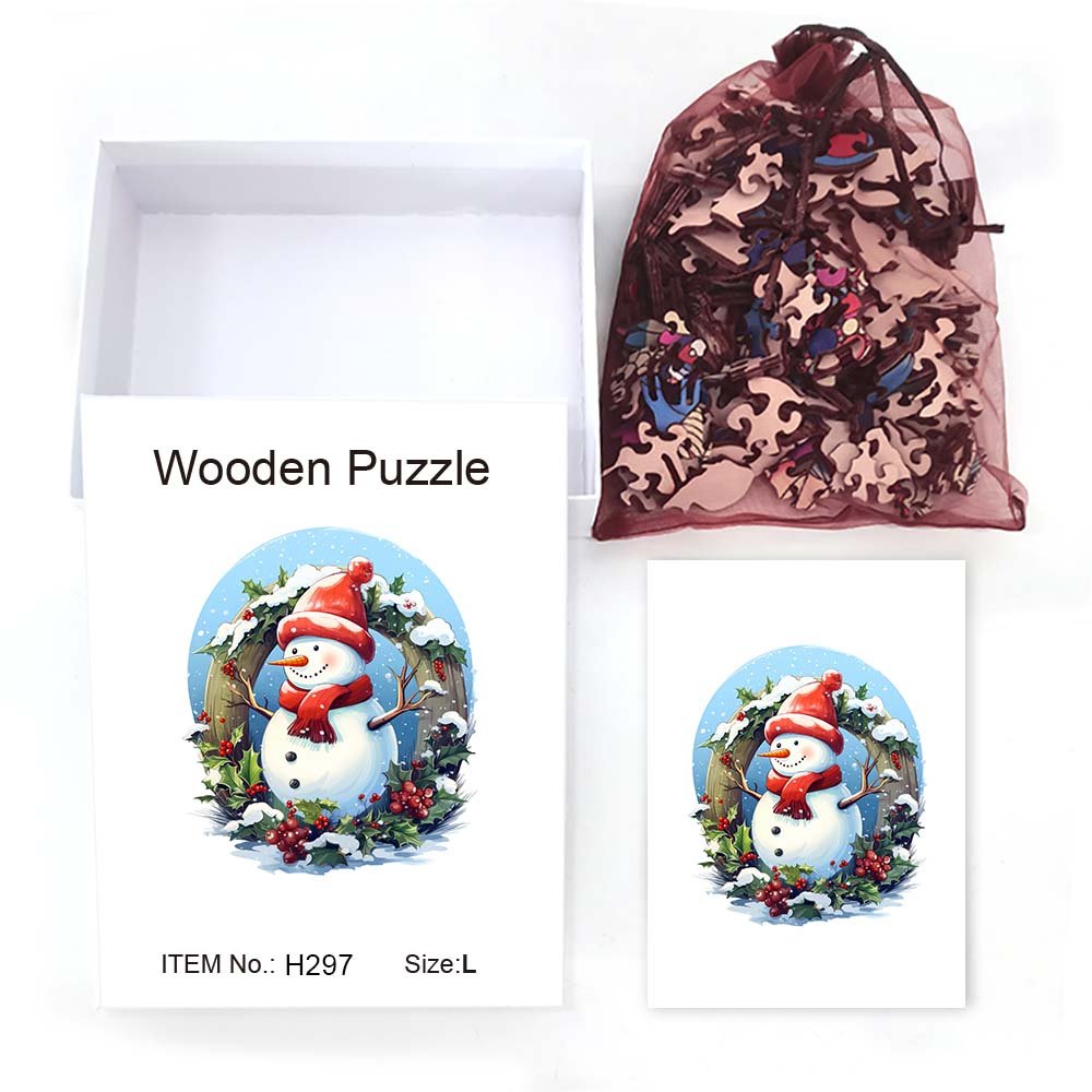 Red Scarf Christmas Snowman Wooden Original Jigsaw Puzzle - Unipuzzles