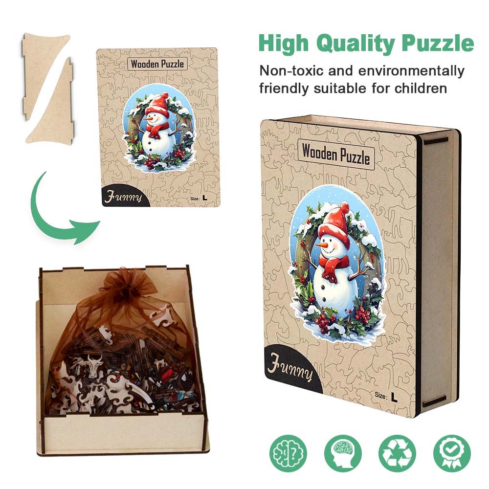 Red Scarf Christmas Snowman Wooden Original Jigsaw Puzzle - Unipuzzles