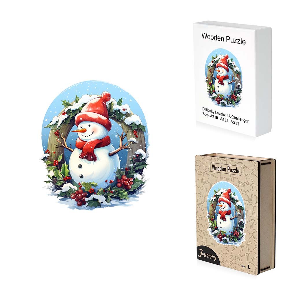 Red Scarf Christmas Snowman Wooden Original Jigsaw Puzzle - Unipuzzles