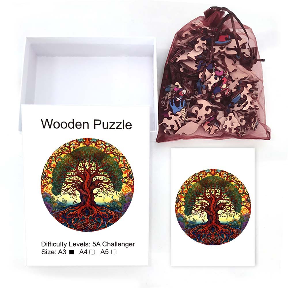 Red Tree Wooden Puzzle Original Animal Figure - Unipuzzles