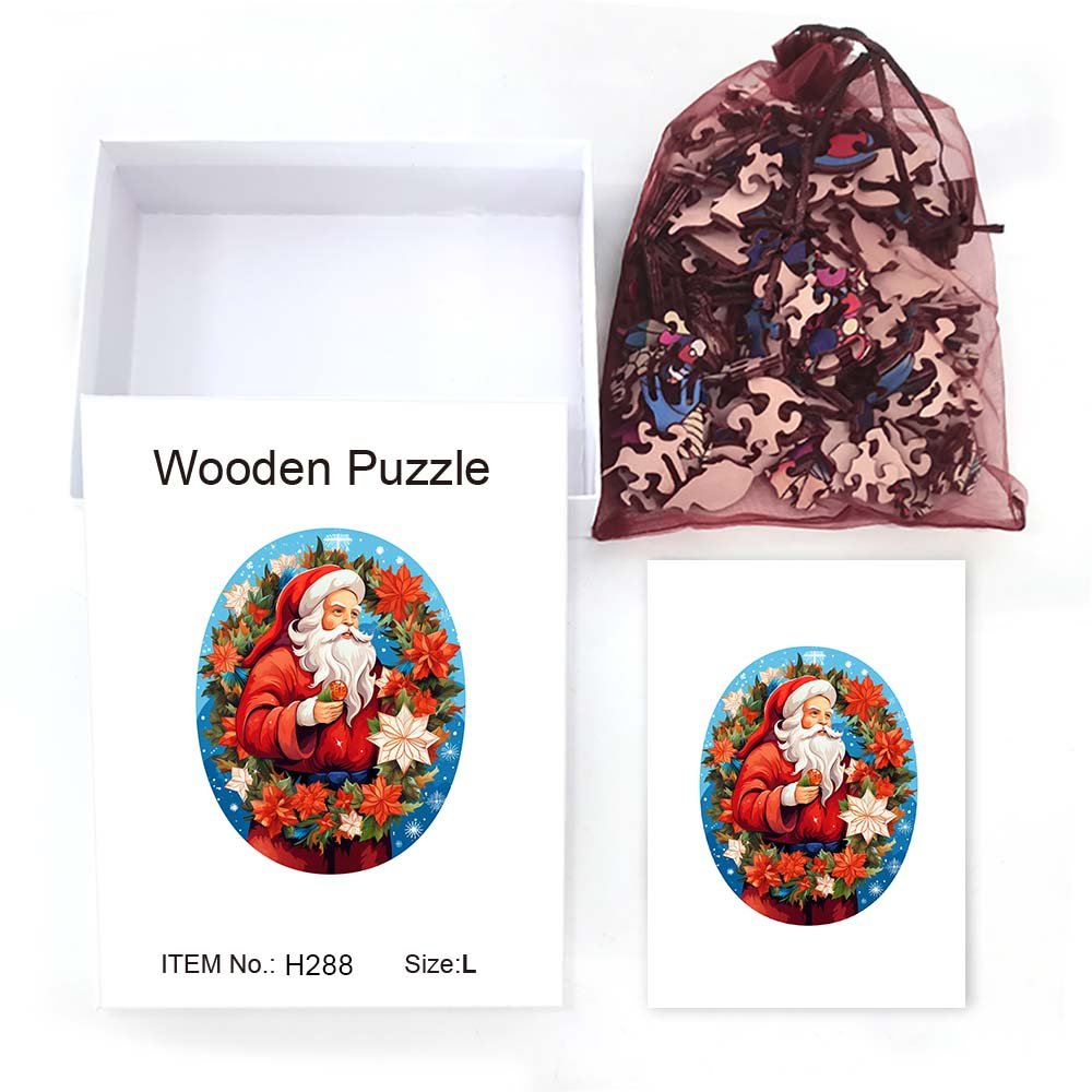 Round Father Christmas Wooden Original Jigsaw Puzzle - Unipuzzles