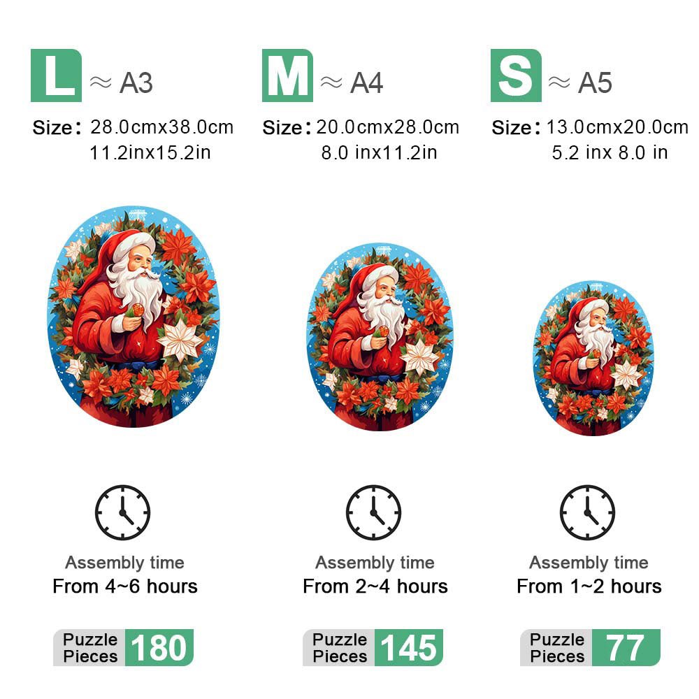 Round Father Christmas Wooden Original Jigsaw Puzzle - Unipuzzles