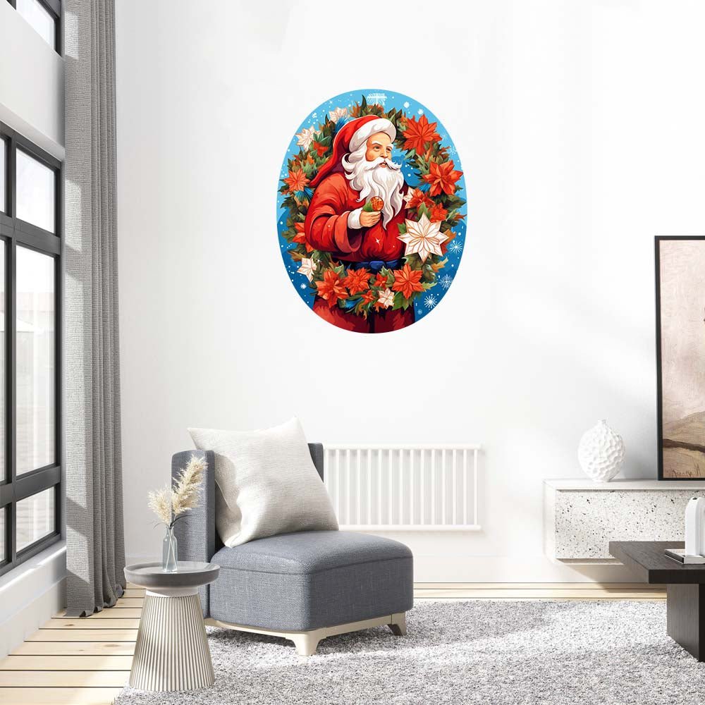 Round Father Christmas Wooden Original Jigsaw Puzzle - Unipuzzles