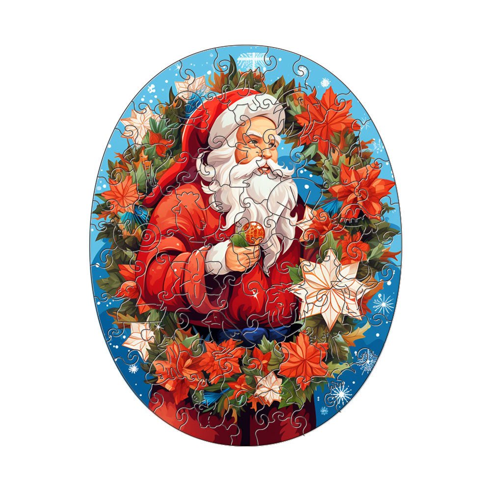 Round Father Christmas Wooden Original Jigsaw Puzzle - Unipuzzles