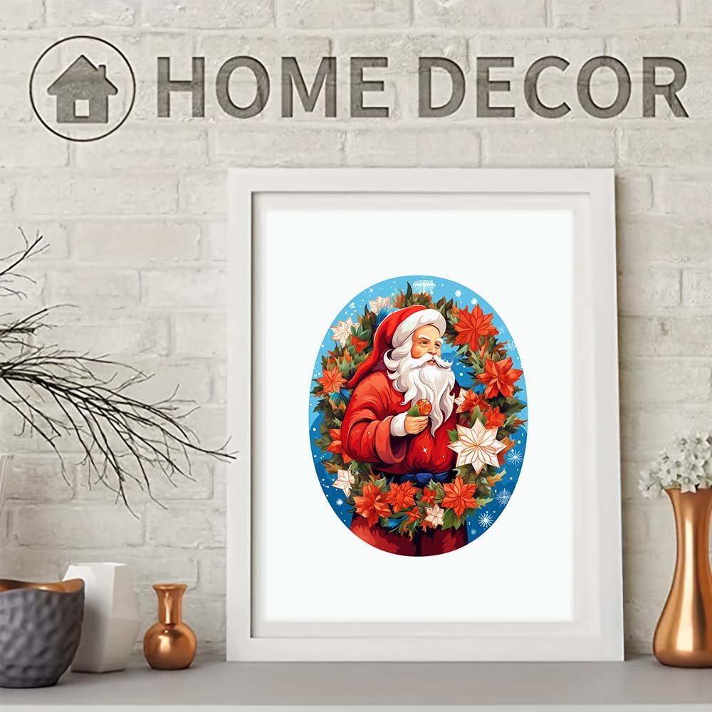 Round Father Christmas Wooden Original Jigsaw Puzzle - Unipuzzles