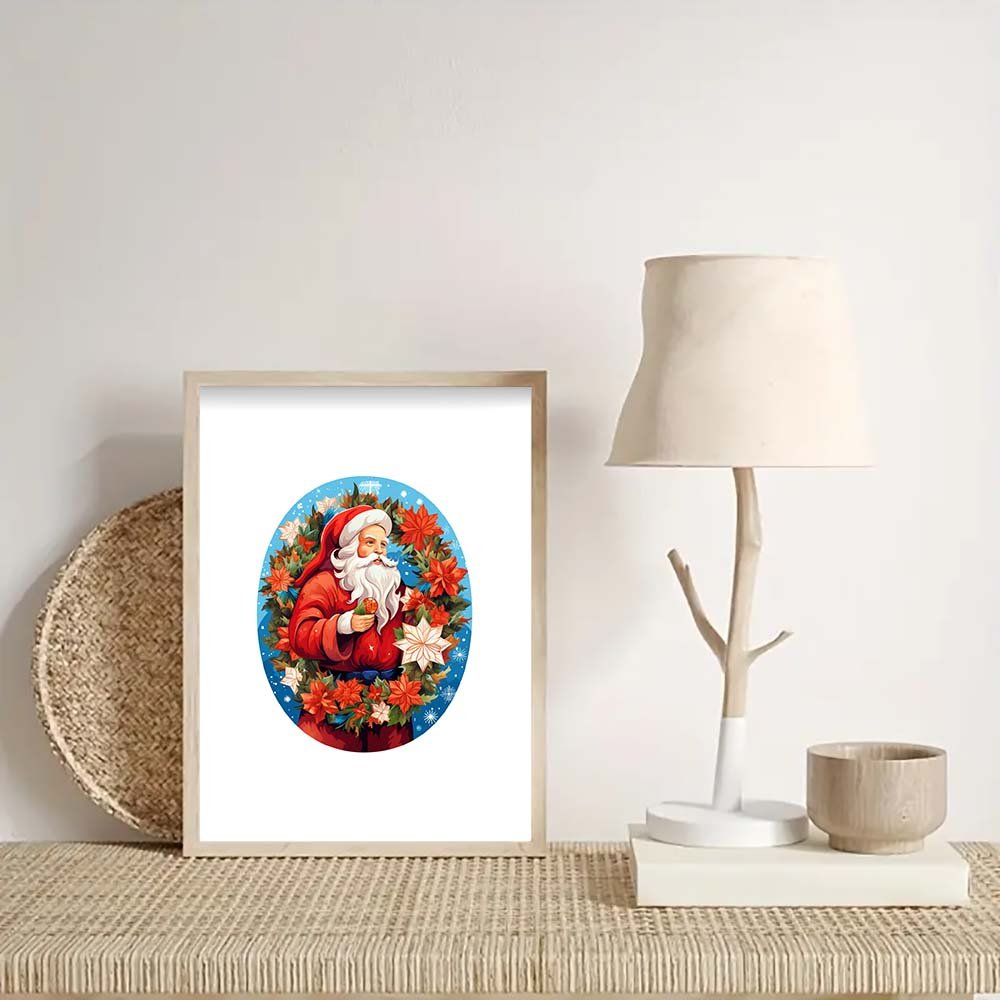 Round Father Christmas Wooden Original Jigsaw Puzzle - Unipuzzles