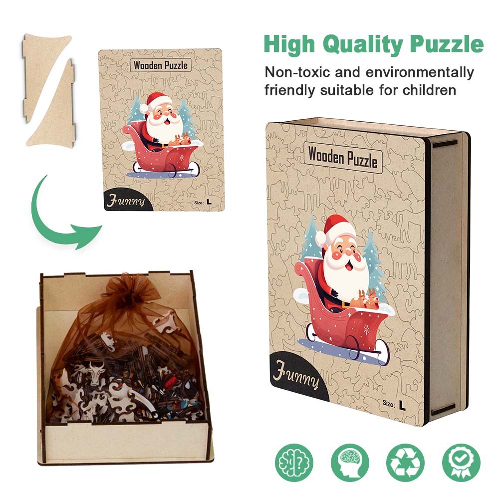 Round Father Christmas Wooden Original Puzzle - Unipuzzles