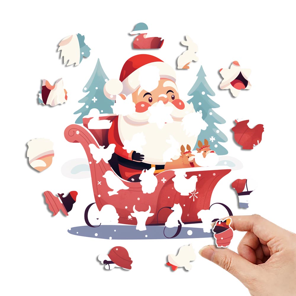 Round Father Christmas Wooden Original Puzzle - Unipuzzles