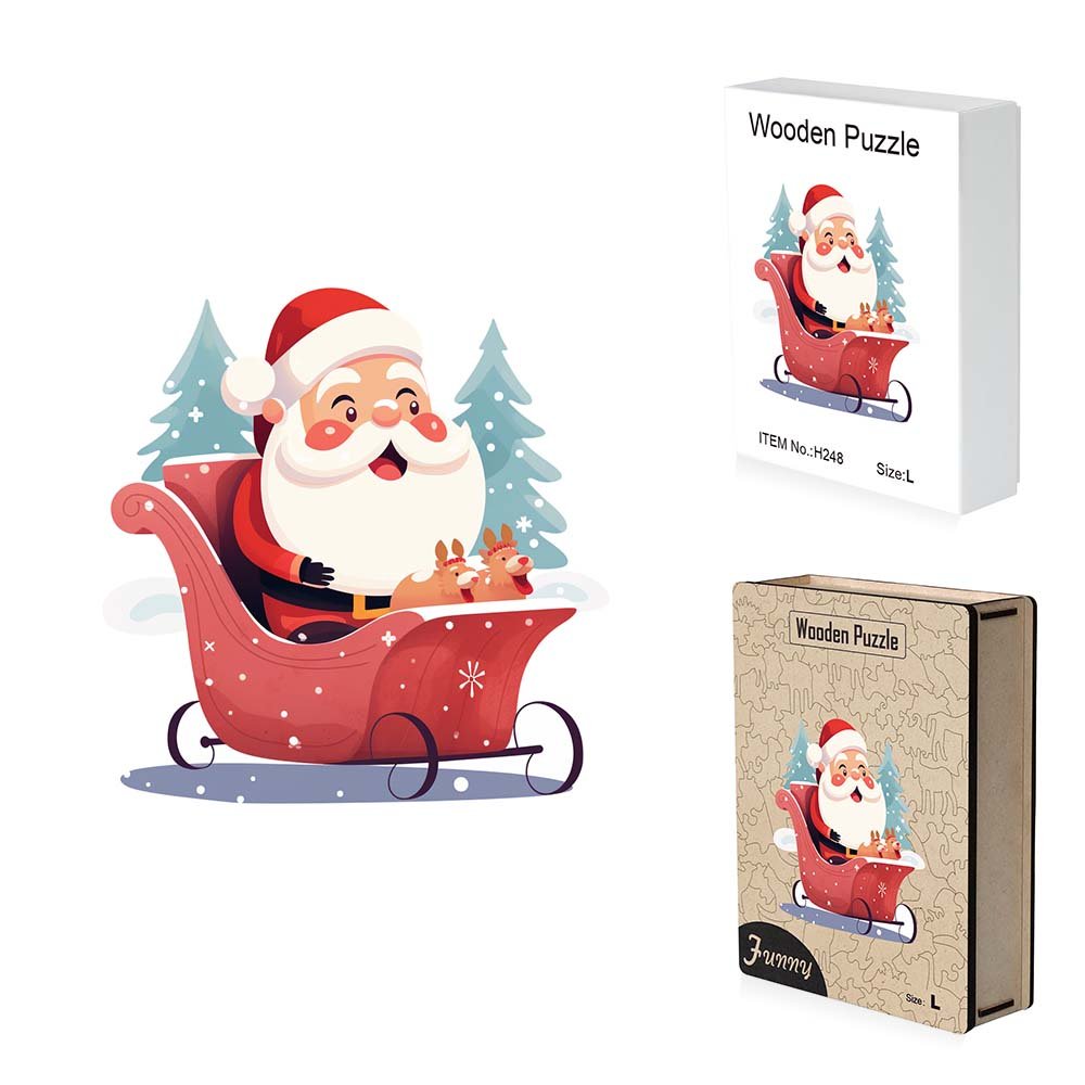Round Father Christmas Wooden Original Puzzle - Unipuzzles