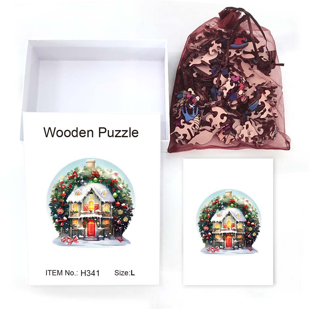 Round glass balls decorated with wooden puzzles for Christmas - Unipuzzles