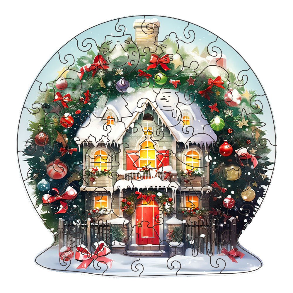 Round glass balls decorated with wooden puzzles for Christmas - Unipuzzles