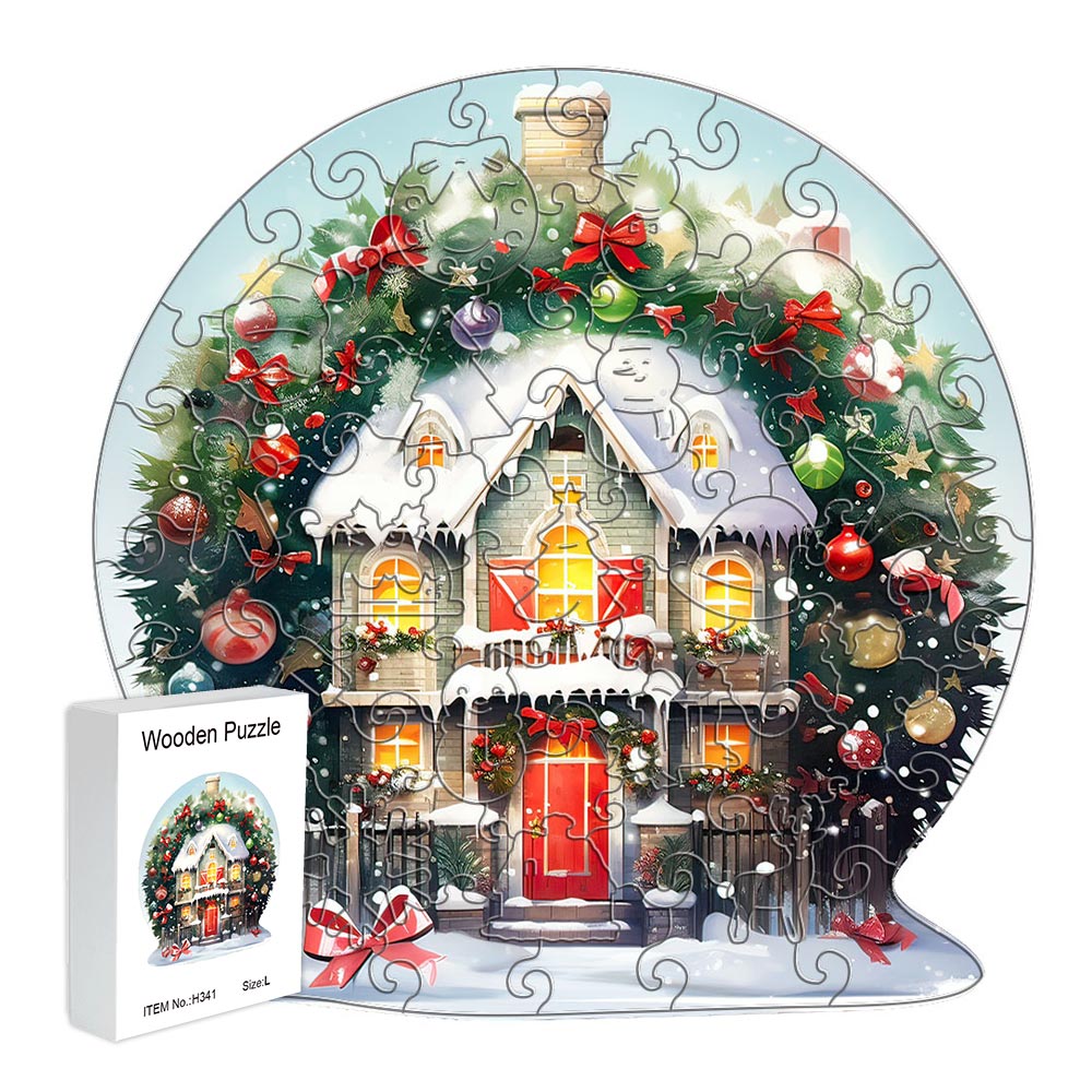 Round glass balls decorated with wooden puzzles for Christmas - Unipuzzles
