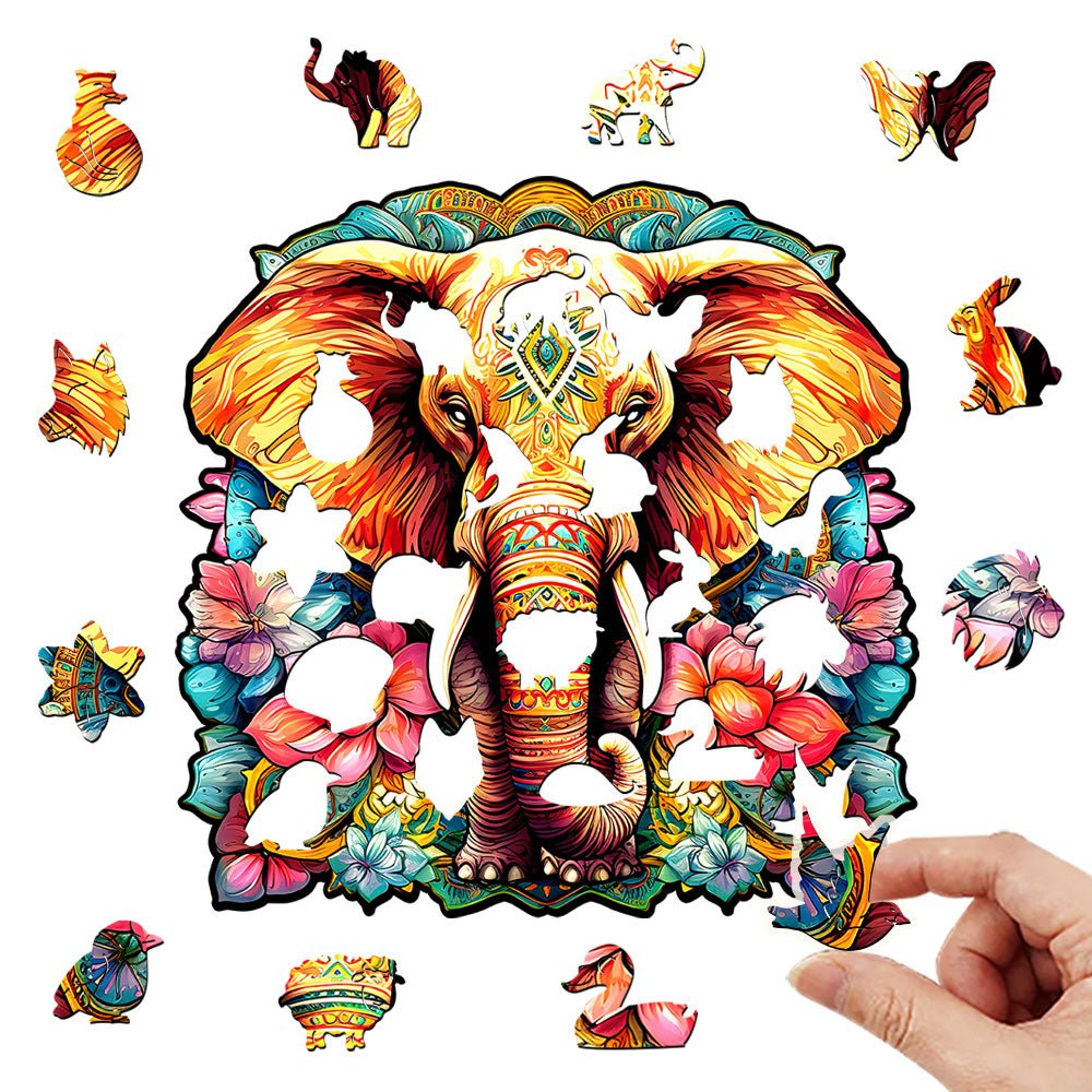 Sacred pattern elephant original wooden puzzle - Unipuzzles