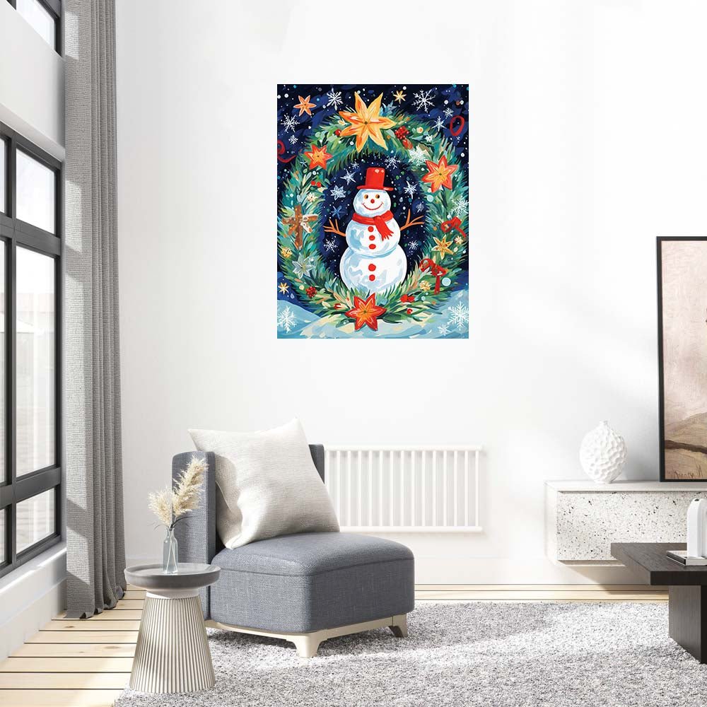Snowman in front of Christmas wreath wooden original jigsaw puzzle - Unipuzzles