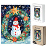 Snowman in front of Christmas wreath wooden original jigsaw puzzle - Unipuzzles