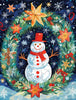 Snowman in front of Christmas wreath wooden original jigsaw puzzle - Unipuzzles