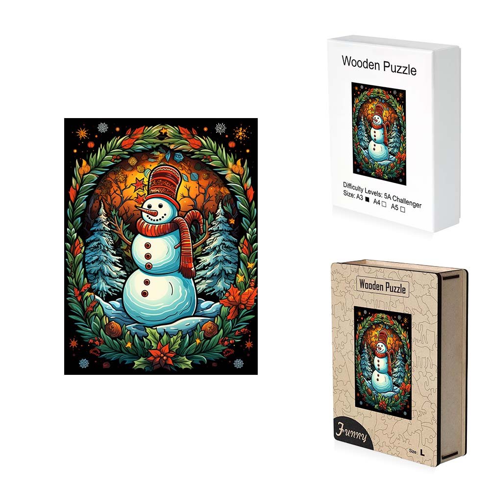 Snowman with Red Scarf Wooden Jigsaw Puzzle - Unipuzzles