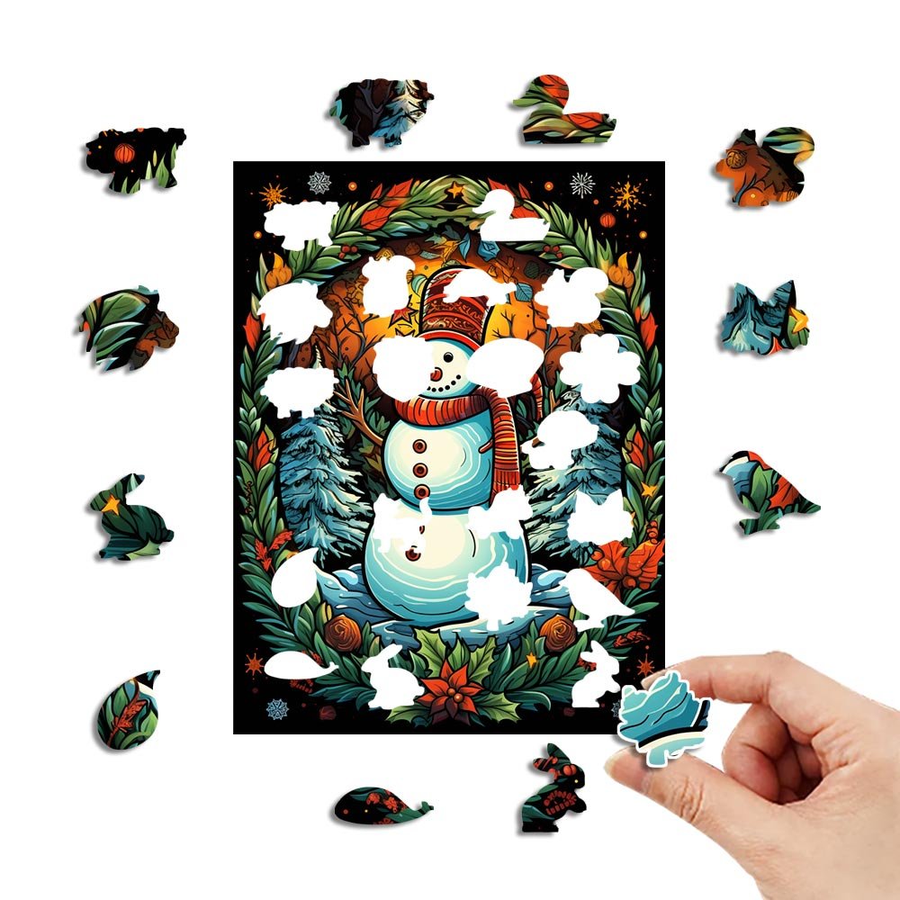 Snowman with Red Scarf Wooden Jigsaw Puzzle - Unipuzzles