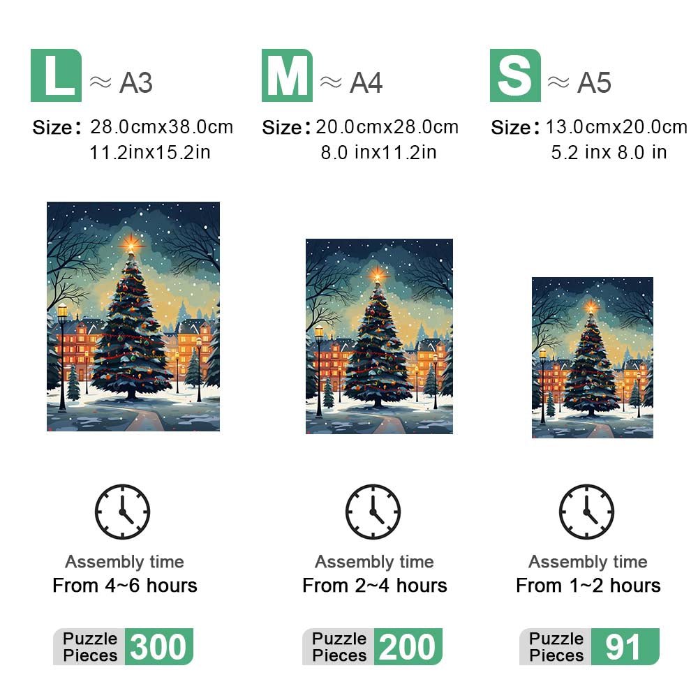 Snowy Night Christmas Tree Wooden Original Jigsaw Puzzle - Unipuzzles