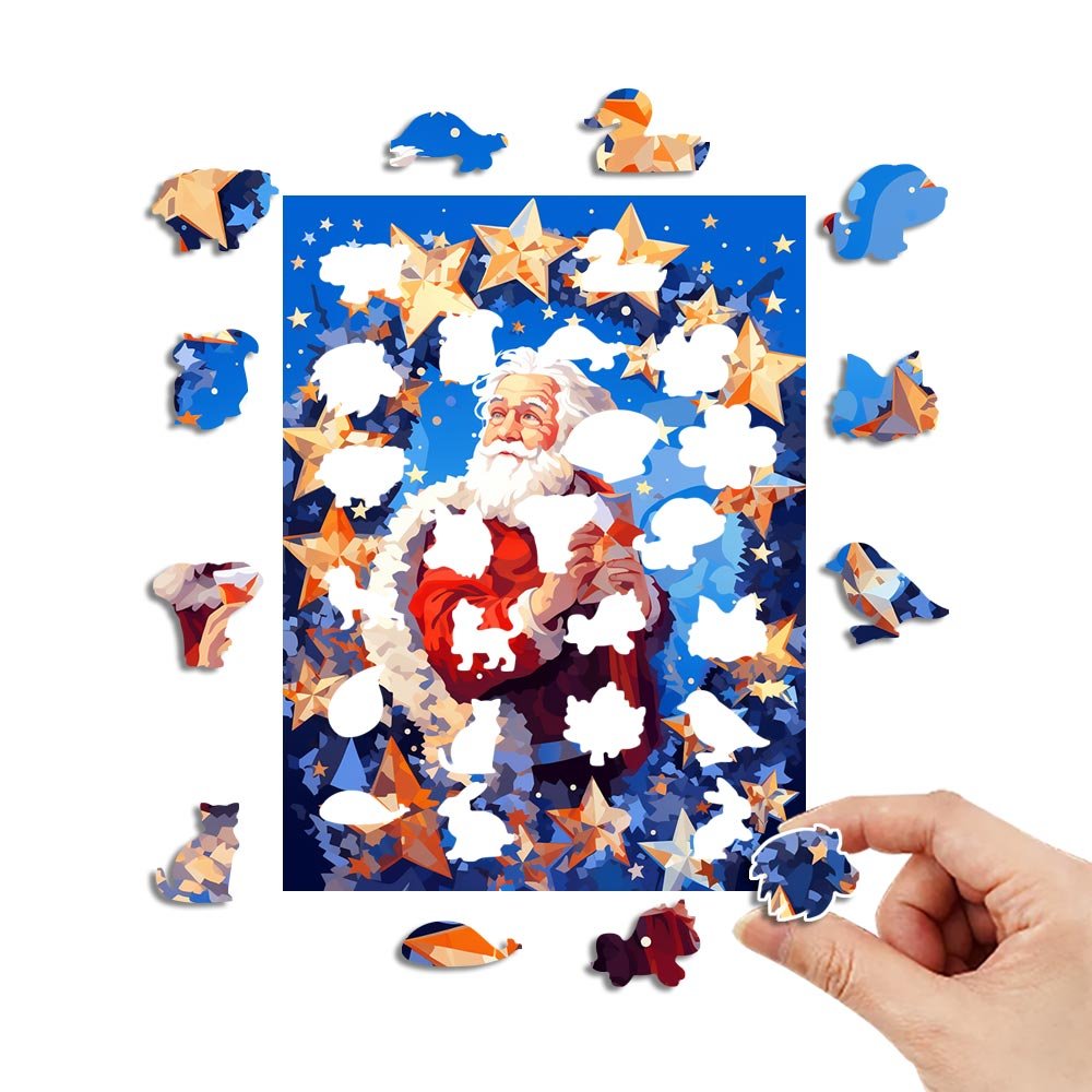 Star Wreath Santa Original Wooden Jigsaw Puzzle - Unipuzzles